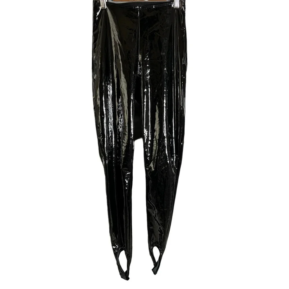 Wolford x Amina Muaddi Latex Stirrup Leggings Black Size 6 - Picture 7 of 9